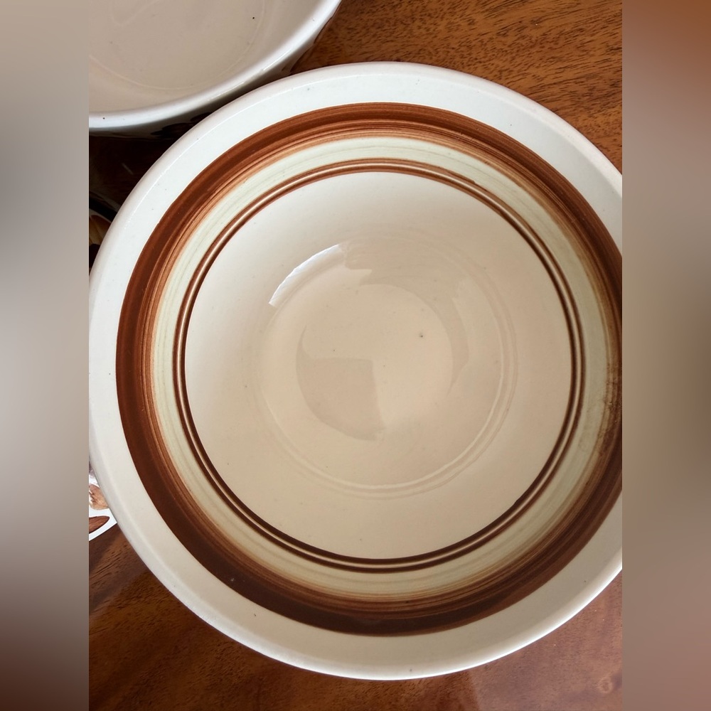 Vintage ✔️Decorative Floral Ceramic Serving Bowl - Brown Cream hand painted - Picture 3 of 5